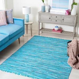 Rag Rug Turquoise/Multi Doormat 2 ft. x 3 ft. Gradient Solid Striped Area Rug