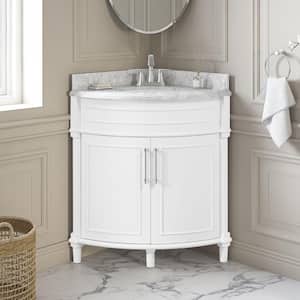 Aberdeen 32 in. Single Sink Freestanding Corner White Bath Vanity with Carrara Marble Top (Assembled)