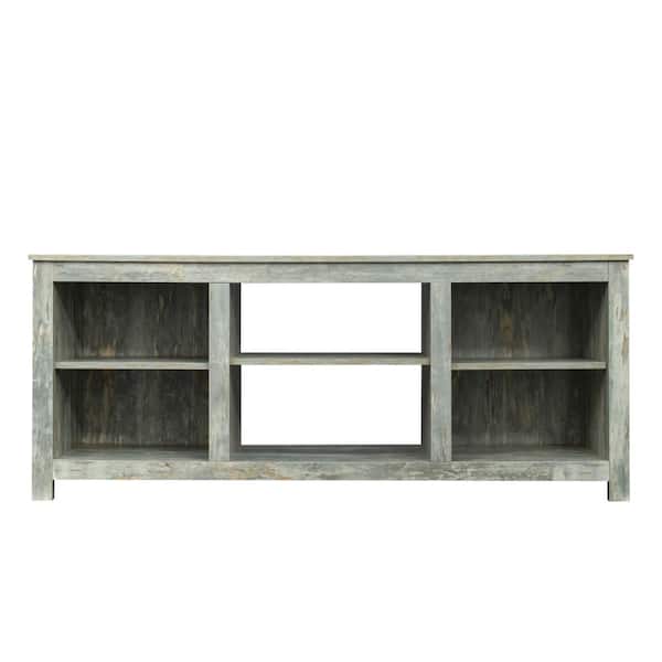 URTR 57.87 in. Aged Gray Living Room Wood TV stand TV Console Console Table with 6 Storage Shelves Fits TV's up to 55 in.