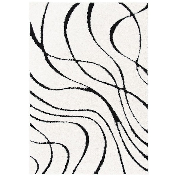Florida Shag 6 ft. x 8 ft. Ivory/Black Solid Color Area Rug
