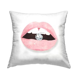 Shine On Pink Lips Pink Print Polyester 18 in. x 18 in. Throw Pillow