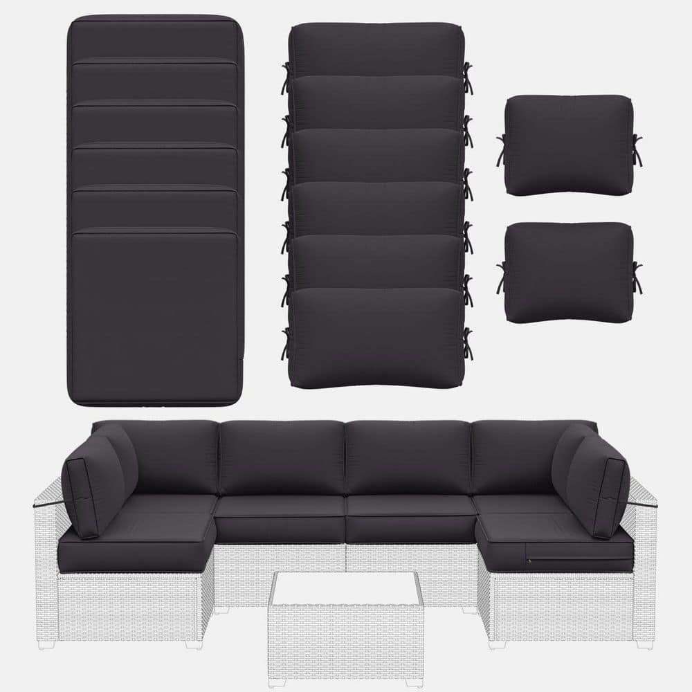 14-Piece 5 in. Outdoor Patio Cushions Water-Resistant Replacement Cushions for 6-Seat Rattan Sectional Sofa Grey