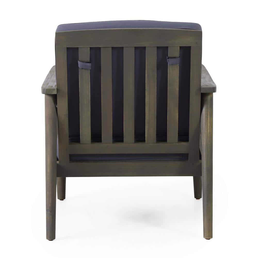 Gray Acacia Wood Outdoor Lounge Chairs with Dark Gray Cushions, Set of 2