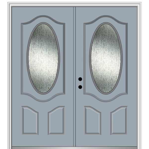 MMI Door 72 in. x 80 in. Right-Hand/Inswing Rain Glass Storm Cloud Fiberglass Prehung Front Door on 6-9/16 in. Frame