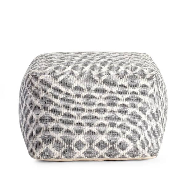 Anji Mountain South Grand Gray 22 in. x 22 in. x 16 in. Gray and Ivory Pouf