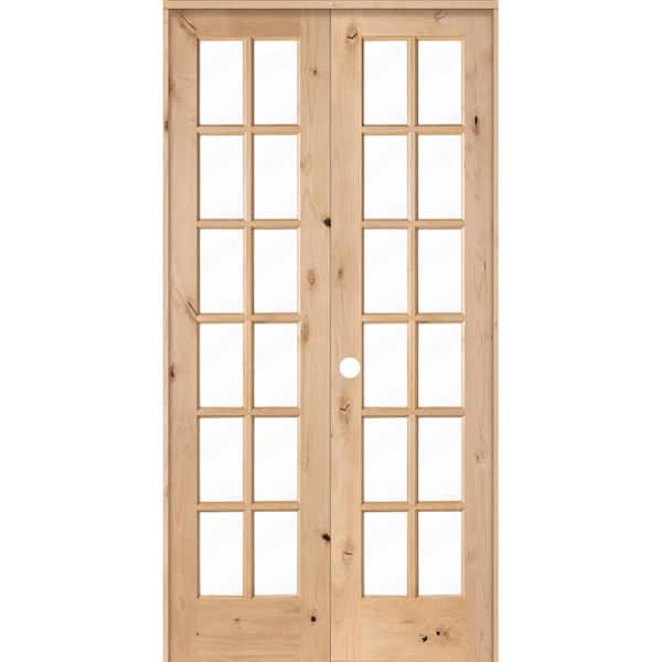 Krosswood Doors 48 in. x 96 in. Rustic Knotty Alder 12-Lite Low E Glass Right Handed MDF Solid Core Wood Double Prehung Interior Door