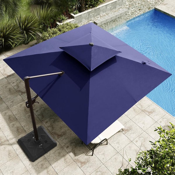 11 ft. x 11 ft. Double Top Aluminum Cantilever Tilt Patio Umbrella in Navy Blue