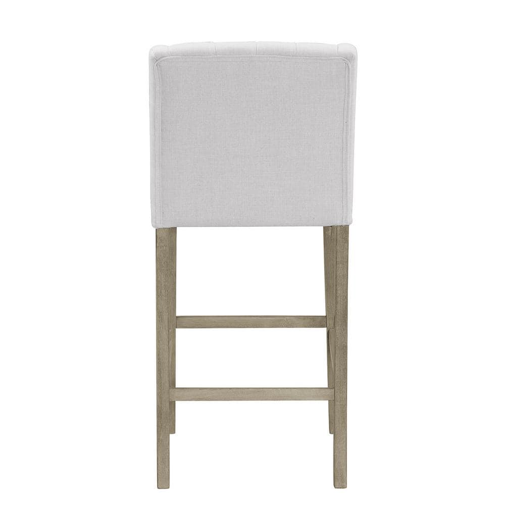 Beige Tufted Fabric Bar Stools with Wood Legs, Set of 2