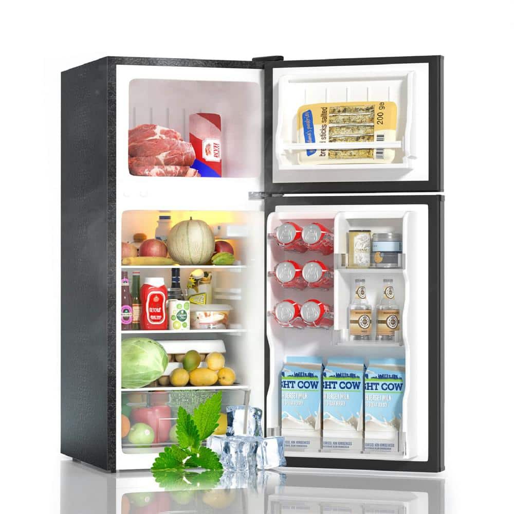 JEREMY CASS 4.0 cu.ft. Mini Refrigerator in Black with Freezer, 5 Settings Temperature Adjustable, 2 Doors