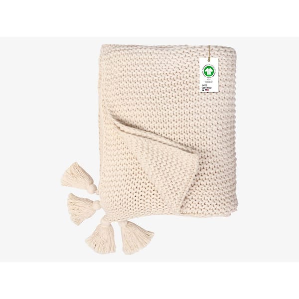 A1 Home Collections A1HC Ivory Chunky Knit Organic Cotton Soft Over-Sized Throw Blanket