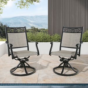 Black Swivel Textilene Cast Aluminum Outdoor Dining Chair (2-Pack)