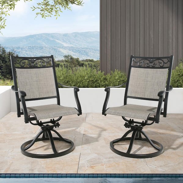 ULAX FURNITURE Black Swivel Textilene Cast Aluminum Outdoor Dining Chair (2-Pack)