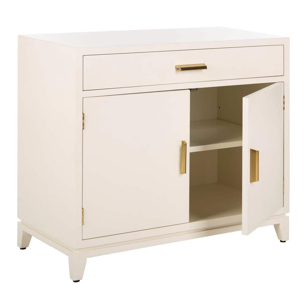 White and Brass Mid-Century 2-Door 1-Drawer Chest