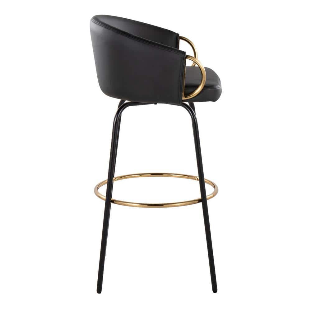 Black Faux Leather and Gold Metal Swivel Bar Stools, Set of 2