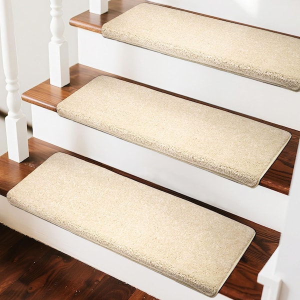 PURE ERA Beige 9.5 in. x 30 in. x 1.2 in. Bullnose Indoor Non-slip Carpet Stair Tread Cover Tape Free Non Slip (Set of 7)