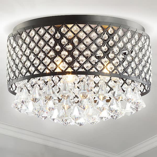 Jonathan Y Evelyn 17 In 3 Light, Cage Chandelier With Crystal Drops