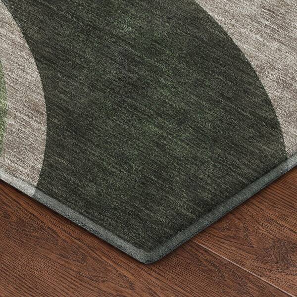 Mayfield Premium Machine Washable Abstract AMF2537 Olive 2 ft. x 7 ft. Runner Rug