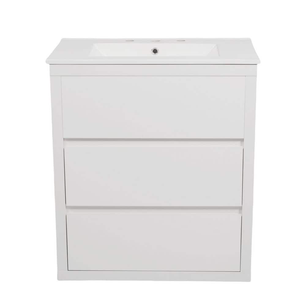 30 in. W x 19 in. D x 34 in. H White Bath Vanity with White Ceramic Top, 2 Soft Close Full-Extension Drawers price history on PriceWatchPro