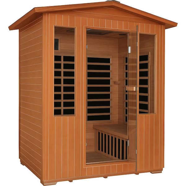 Fir+Red Cedar 4-Person Far Infrared Sauna with 11 Heating Panels, 1 Abyss Lamp+5 LED Warm White Light Strips