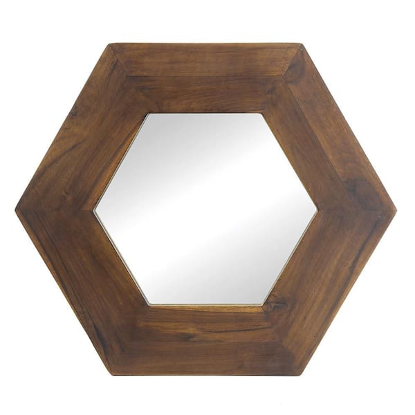 Dark Brown Wood 19 in W x 19 in. H Rustic Hexagon Wood Framed Mirror
