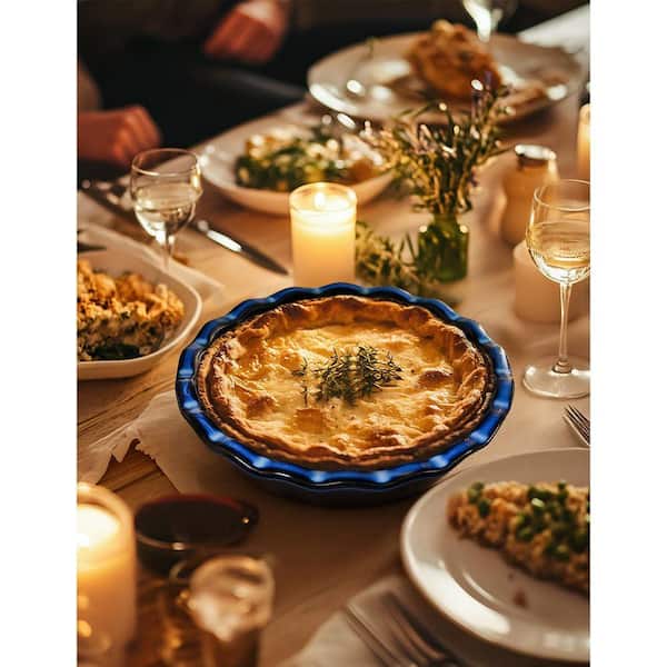 9 in. Deep Dish Ceramic Pie Pan with Reactive Glaze, Non-Stick
