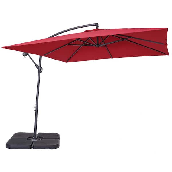 Unbranded 8.2 ft. x 8.2 ft. Square Cantilever Patio Umbrella in Red with Umbrella Base
