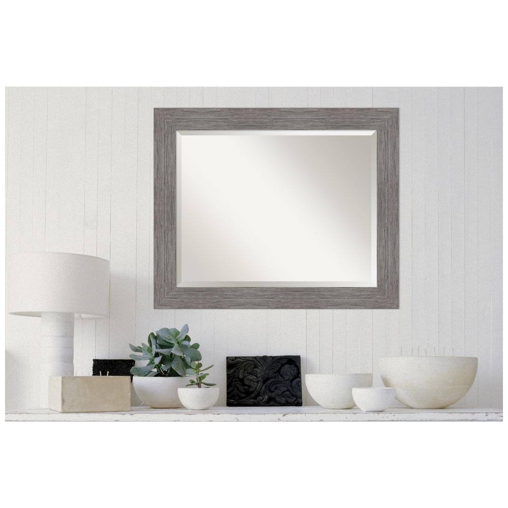 Contemporary Pinstripe Plank 34"x28" Gray Framed Vanity Wall Mirror