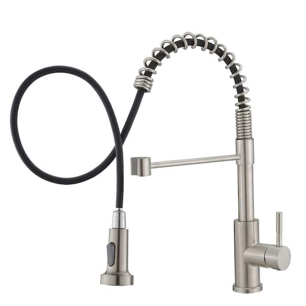 Commercial Single Handle Single Hole Pull Down Sprayer Kitchen Faucet for Rv, Camper, Laundry Sink in Brushed Nickel