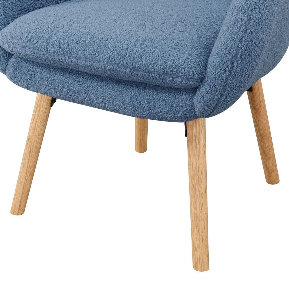 Charlotte Sherpa Blue Wood Wingback Accent Chair