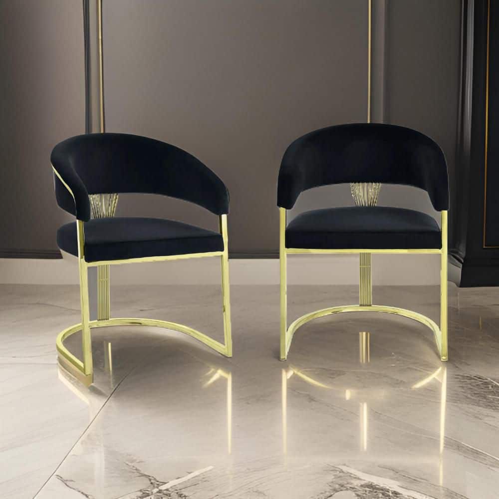 Black and Gold Velvet Metal Frame Dining Chair