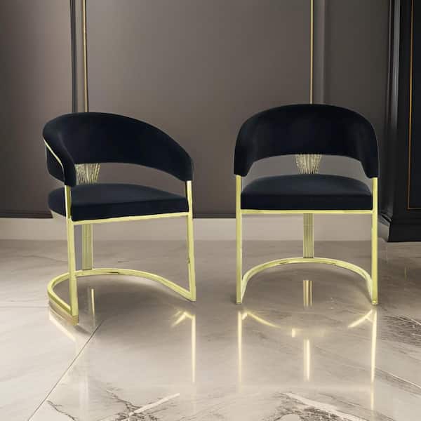 Benjara Black and Gold Velvet Metal Frame Dining Chair