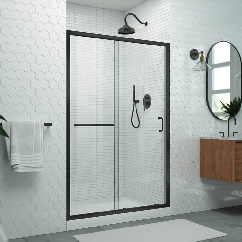 Levantine 44-48 in. W x 72 in. H Semi-Frameless Sliding Shower Door, Clear Glass in Matte Black price history on PriceWatchPro