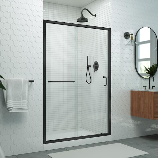 DreamLine Levantine 56 in. - 60 in. W x 72 in. H Semi-Frameless Sliding Shower Door, Clear Glass in Matte Black