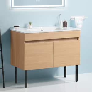 36 in. W x 18 in. D x 19 in. H Single Sink Freestanding Bath Vanity in Brown with White Ceramic Top and Mirror