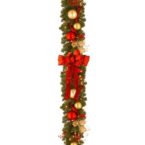 Decorative Collection 9 ft. Cozy Christmas Garland with Red and Clear Lights