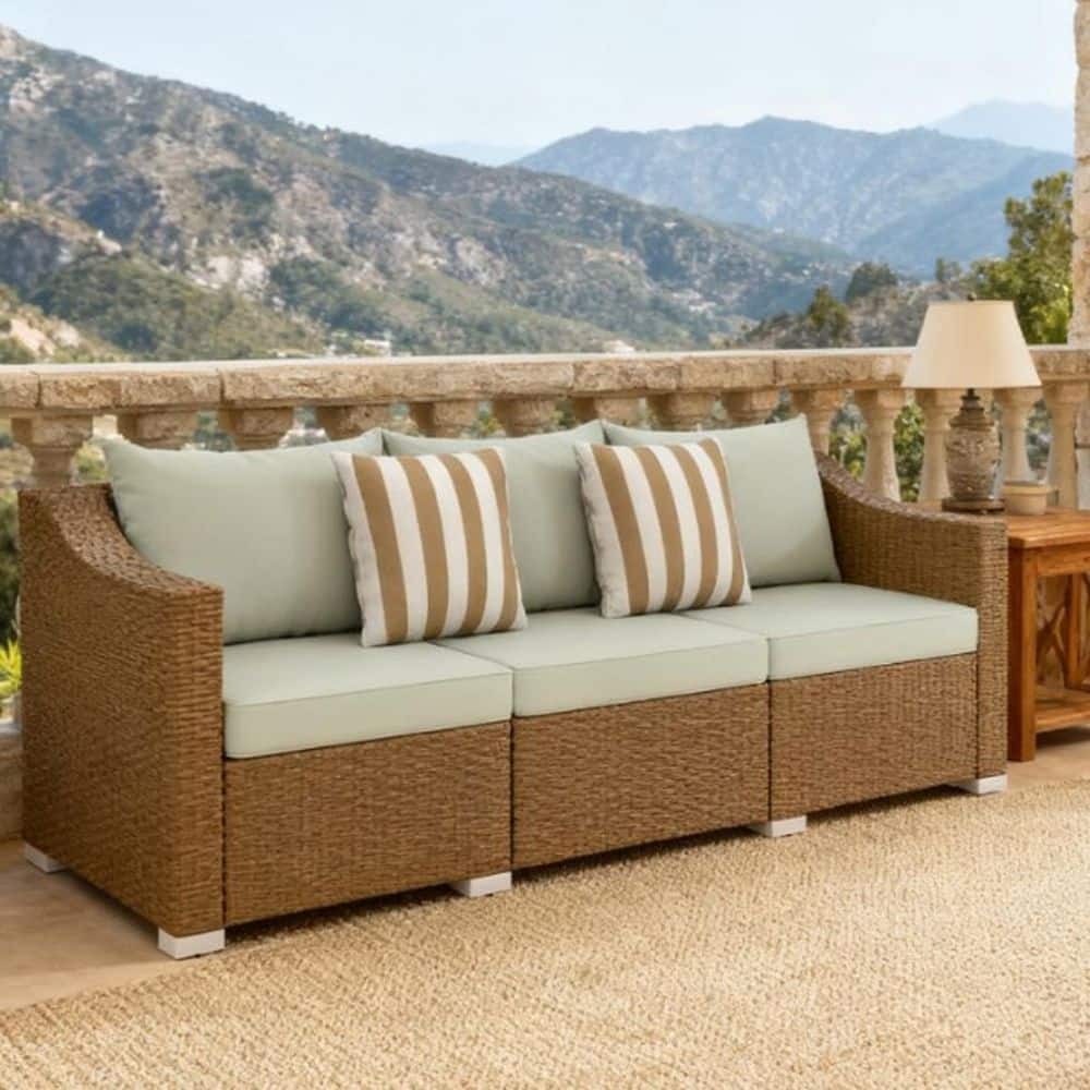 Natural Tone 3-Piece Wicker Outdoor Couch Set with Light Gray Cushions Durable Construction price history on PriceWatchPro