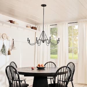 Freesia 38 in. 8-Light Textured Black Vintage Candle Circle Chandelier for Dining Room