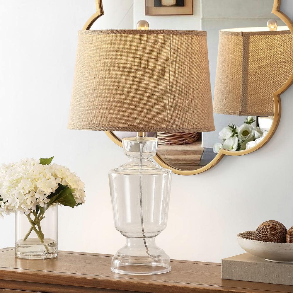 Amby Clear Glass Table Lamp Set with White Shade