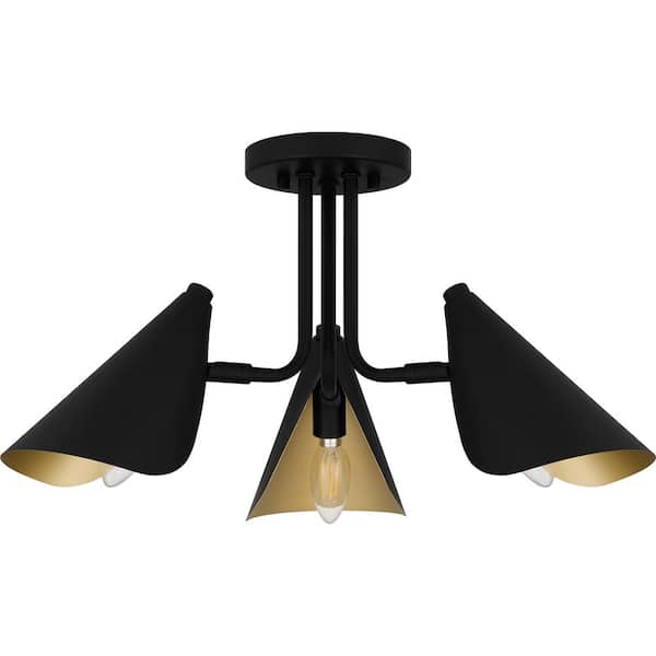 DSI LIGHTING 20 in. 3-Light Matte Black Semi-Flush Mount