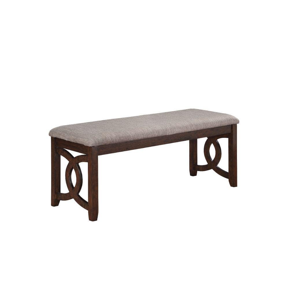 Gary 47" Cherry Brown Wood Bench with Fabric Seat