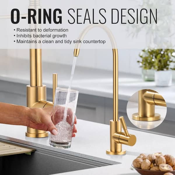 20.3 in. H Single Handle Pull Down Sprayer Kitchen Faucet w/360° Spout Swivel, Water Filter Faucet in Gold