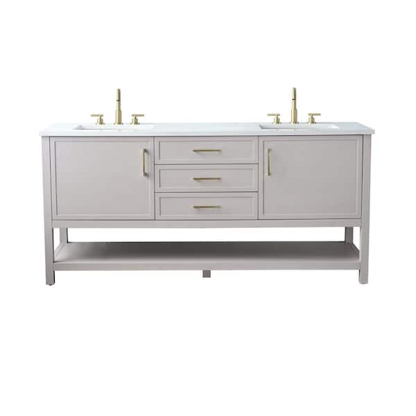 Arlo 72 in. W x 22 in. D x 34 in. H Bath Vanity in Taupe with Engineered Stone Top in Ariston White with White Sinks