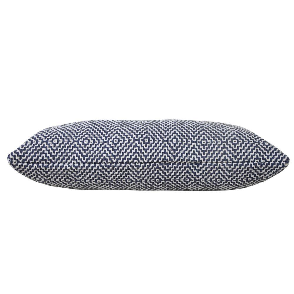 Delight Blue and White Diamond Woven Geometric Cotton Lumbar Pillow