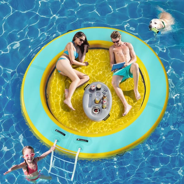 8 ft. Round Inflatable Floating Dock Platform Water Hammock Pool Float with Ladder and Carrying Bag
