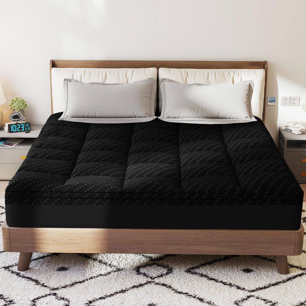 2-in-1 3 in. Gel Memory Foam Mattress Topper with Detachable Pillow Top Mattress Pad Cover, King Size, Black price history on PriceWatchPro