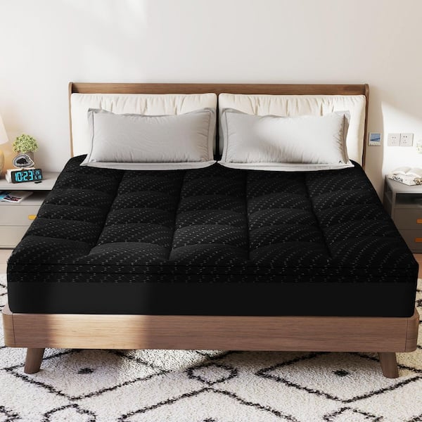 2-in-1 3 in. Gel Memory Foam Mattress Topper with Detachable Pillow Top Mattress Pad Cover, King Size, Black
