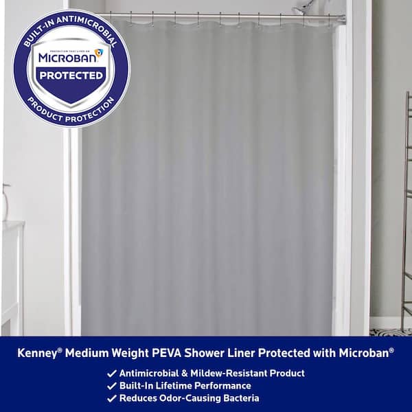 Kenney Medium Weight Peva Shower Curtain Liner with Pockets, White
