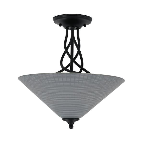 Unbranded Royale 16 in. 3-Light Matte Black Contemporary Semi-Flush Mount with 16 in. Gray Matrix Glass Shade No Bulbs Included