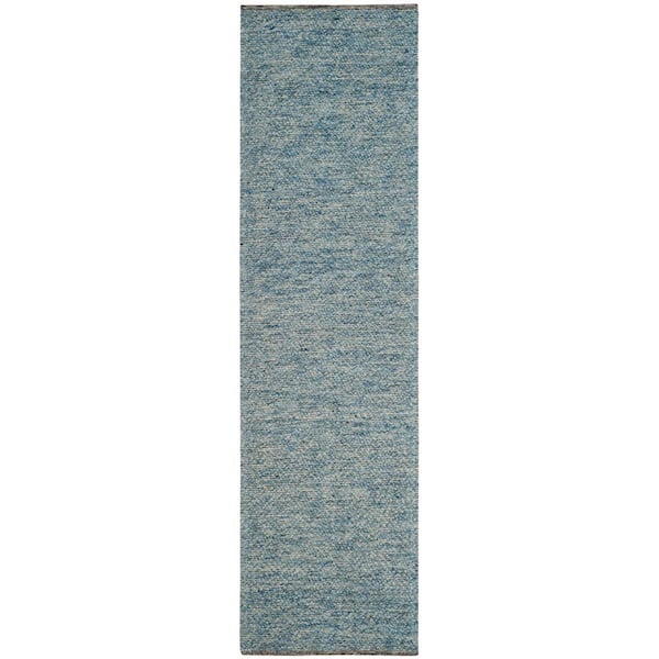 Natura 2 ft. x 16 ft. Blue Geometric Runner Rug