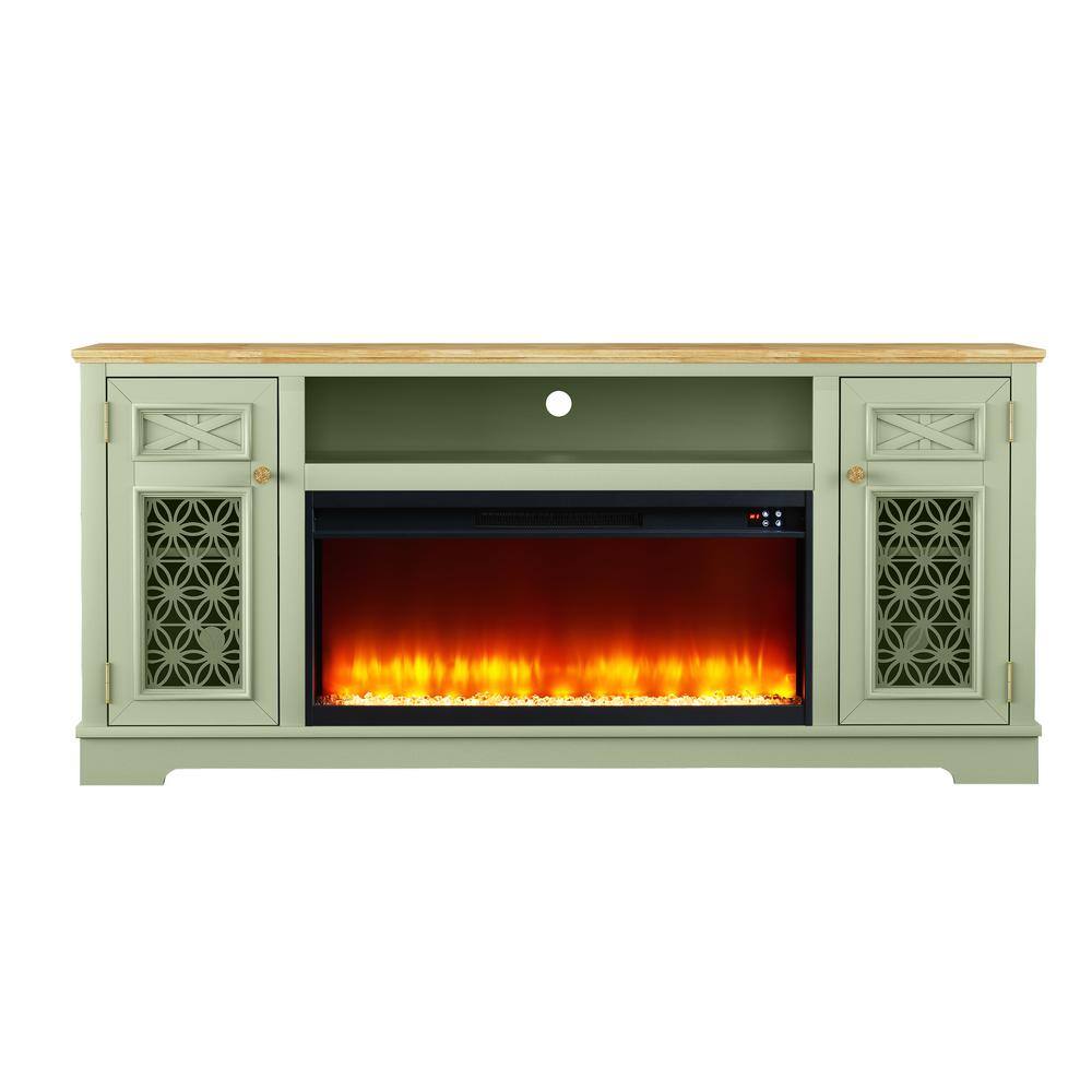Festivo Green 70" TV Stand with Fireplace and Cabinets